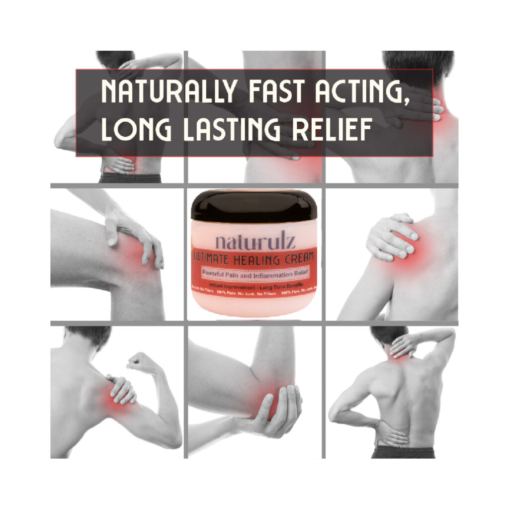 A collage of pictures with text that reads " naturally fast acting. Long lasting relief ".