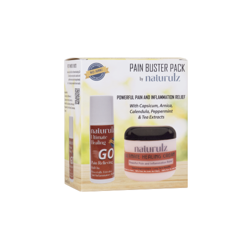 Power pain and inflammation relief with the Pain Buster Pack for at home and on the go with a 3oince (tsa friendly) roll-on